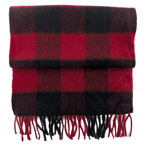 Red Black Cashmere Scarf Buffalo Plaid Check - Picture 2 of 7